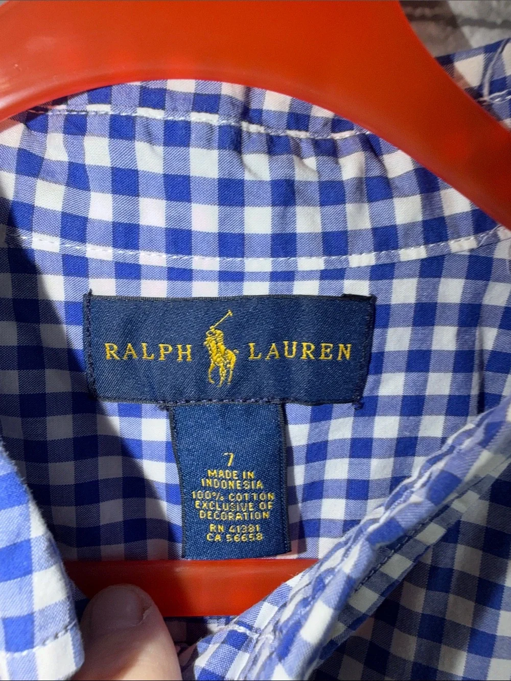 Ralph Lauren Boy's Blue and White Gingham Button-Down Shirt